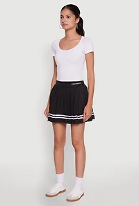 Womens Varsity Stripe Graphic High Waisted Pleated Skirt, Black, Size L
