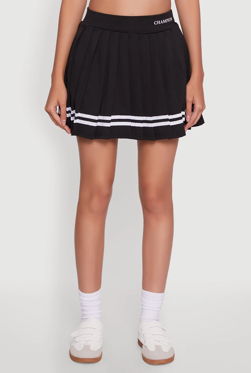 Womens Varsity Stripe Graphic High Waisted Pleated Skirt,