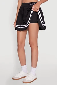 Womens Varsity Stripe Graphic High Waisted Pleated Skirt, Black, Size L