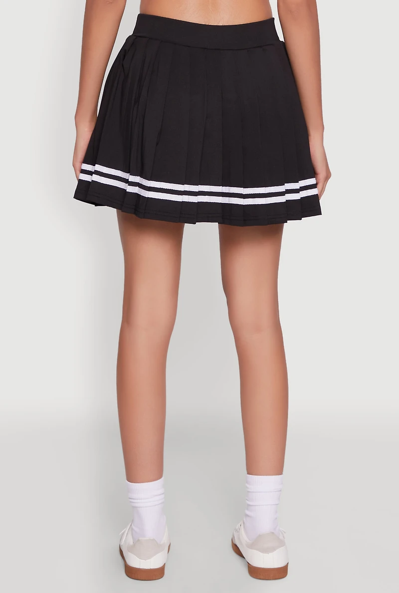 Womens Varsity Stripe Graphic High Waisted Pleated Skirt,
