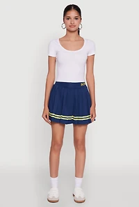 Womens Varsity Stripe Graphic High Waisted Pleated Skirt, Blue, Size S