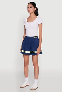 Womens Varsity Stripe Graphic High Waisted Pleated Skirt,