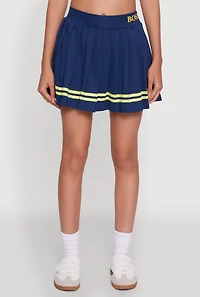Womens Varsity Stripe Graphic High Waisted Pleated Skirt,