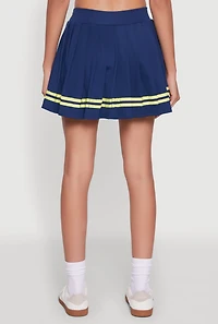 Womens Varsity Stripe Graphic High Waisted Pleated Skirt,