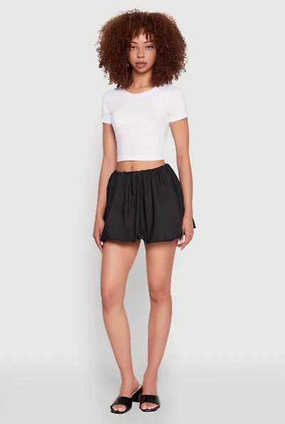 Womens Poplin Bubble Hem Skirt, Black, Size XL