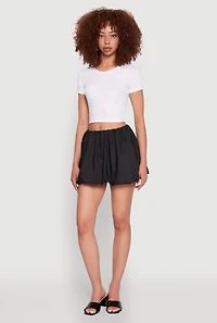 Womens Poplin Bubble Hem Skirt, Black,