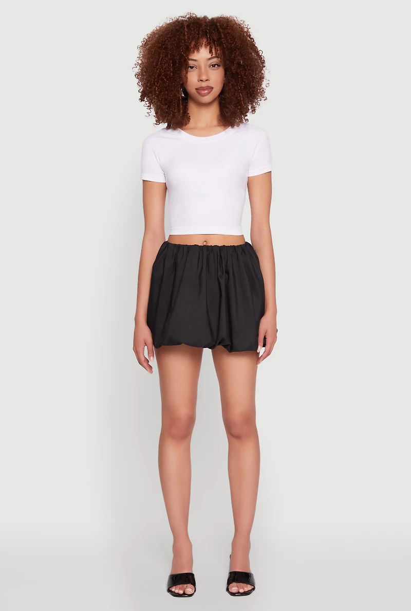 Womens Poplin Bubble Hem Skirt, Black, Size XL