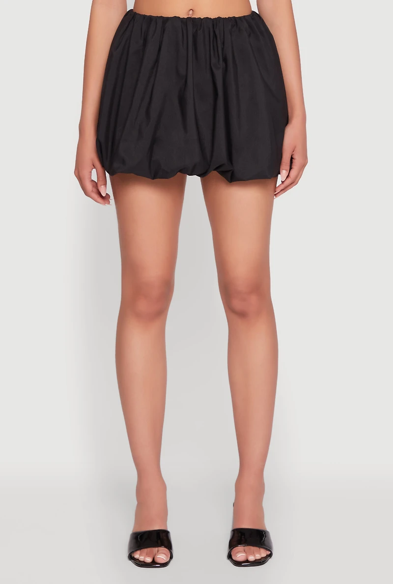 Womens Poplin Bubble Hem Skirt, Black,