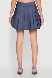 Womens Chambray High Waisted Pleated Skirt, Blue, Size L