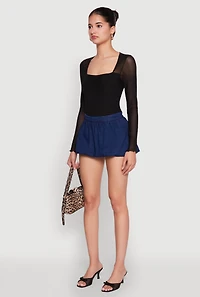 Womens Denim Micro Mini Bubble Skirt, Blue, Size M