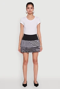 Womens Abstract Stripe Mini Bubble Skirt, Multi, Size XL