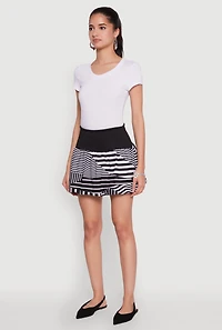 Womens Abstract Stripe Mini Bubble Skirt, Multi, Size XL