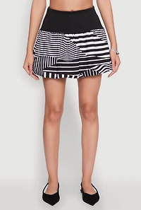 Womens Abstract Stripe Mini Bubble Skirt, Multi, Size XL