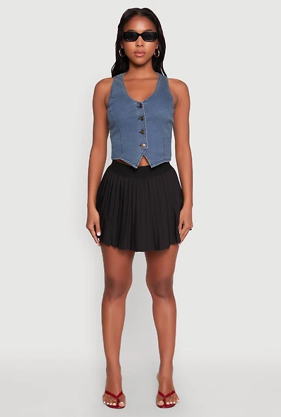 Womens Mini Pleated Skort, Black, Size S