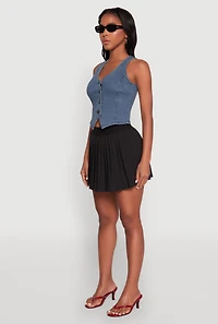 Womens Mini Pleated Skort, Black, Size L