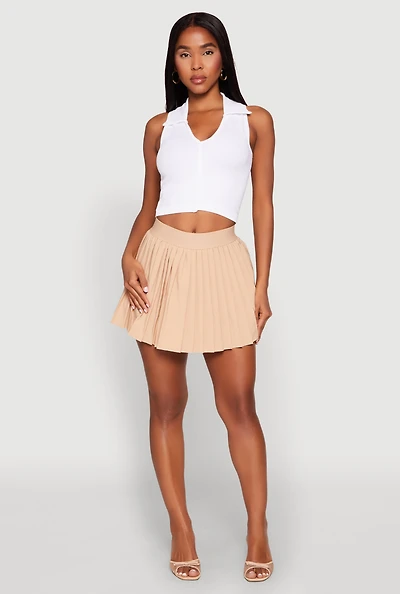 Womens Mini Pleated Skort, Khaki, Size S