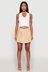 Womens Mini Pleated Skort, Khaki, Size S