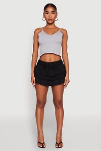 Womens Drawstring Mini Tiered Skort, L