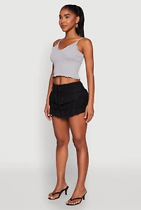 Womens Drawstring Mini Tiered Skort, L