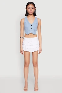 Womens Drawstring Mini Tiered Skort, White, Size XL