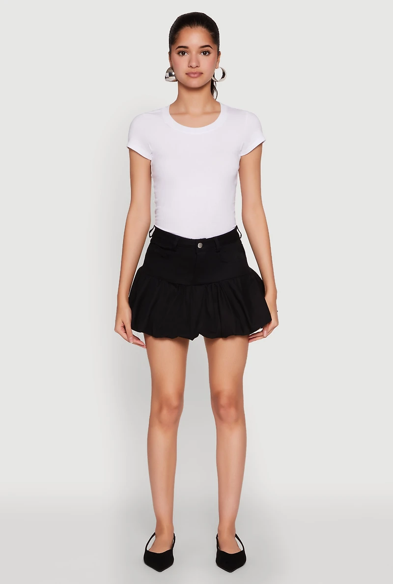 Womens Twill Mini Bubble Skirt, Black,