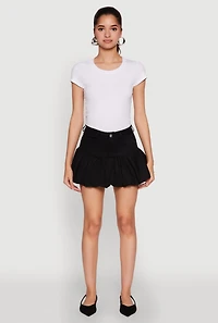 Womens Twill Mini Bubble Skirt, Black,