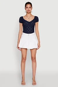 Womens Twill Mini Bubble Skirt, White, Size L
