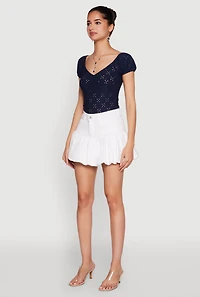 Womens Twill Mini Bubble Skirt, White, Size L