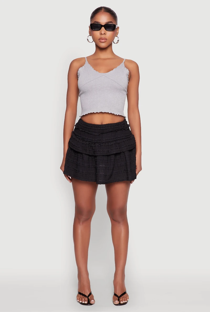 Womens Textured Knit Mini Skirt, Black,