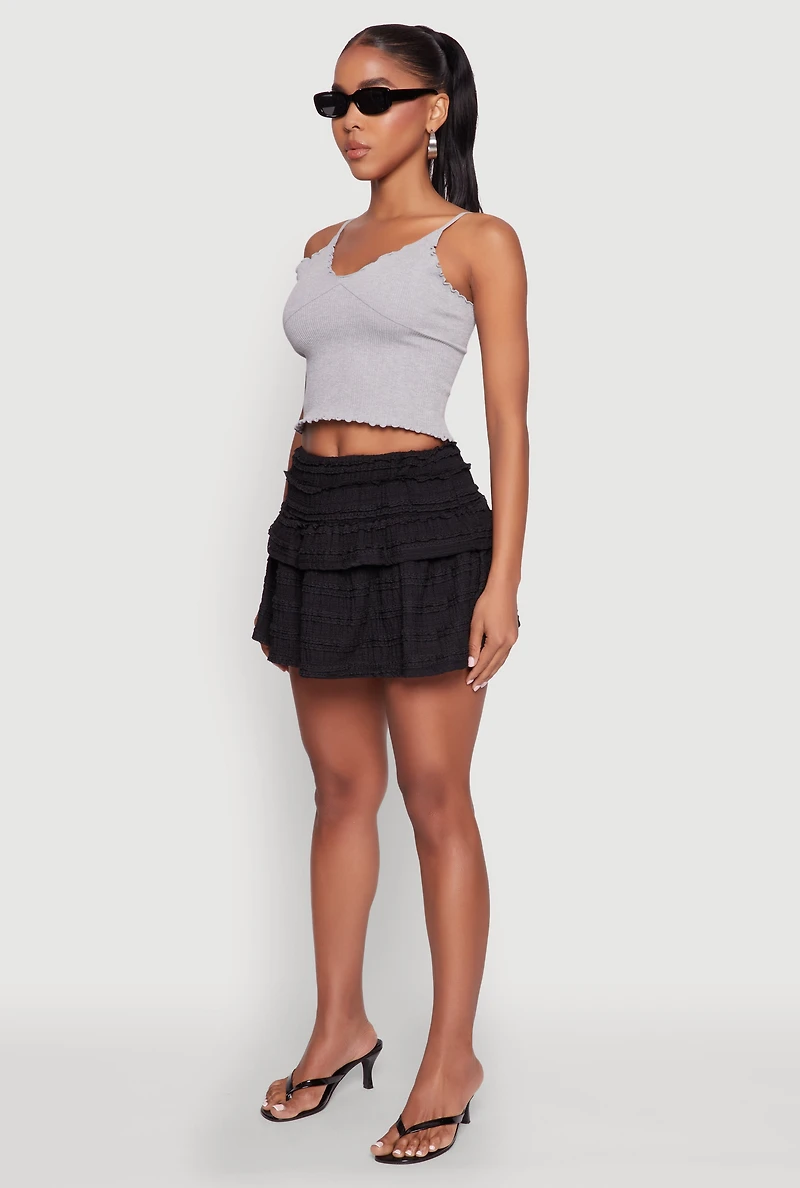 Womens Textured Knit Mini Skirt, Black,