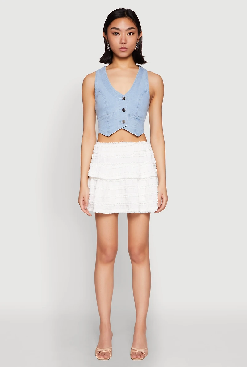 Womens Textured Knit Mini Skirt, White,
