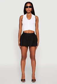 Womens Linen Mini Bubble Skirt, Black, Size XL