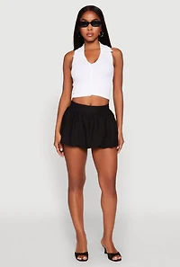 Womens Linen Mini Bubble Skirt, Black, Size XL