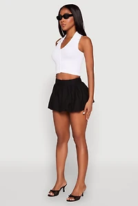 Womens Linen Mini Bubble Skirt, Black, Size S