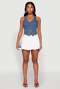 Womens Linen Mini Bubble Skirt, White,
