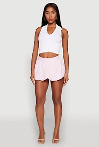 Womens Linen Mini Bubble Skirt, Pink,