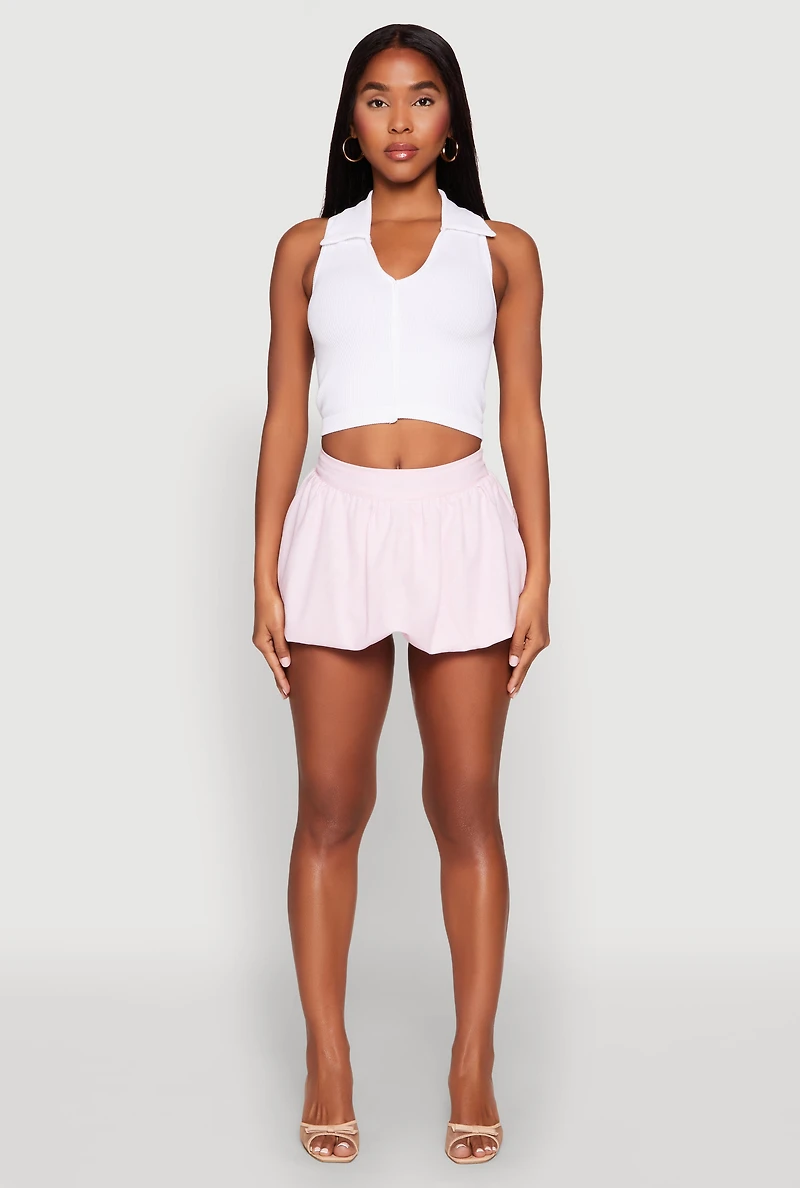 Womens Linen Mini Bubble Skirt, Pink,