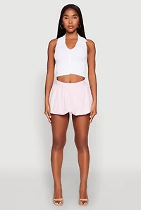 Womens Linen Mini Bubble Skirt, Pink, Size S