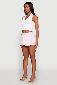 Womens Linen Mini Bubble Skirt, Pink, Size S