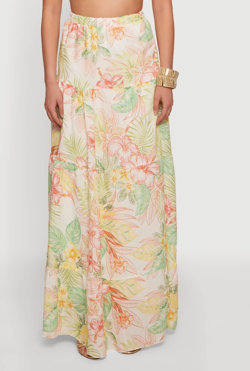 Patterned Tiered Maxi Skirt