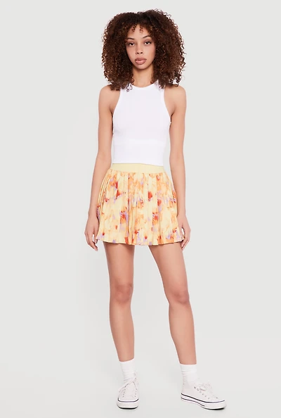 Patterned High Waisted Pleated Skort