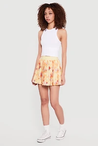 Patterned High Waisted Pleated Skort