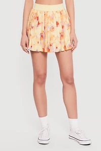 Patterned High Waisted Pleated Skort