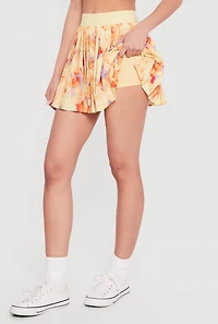 Patterned High Waisted Pleated Skort