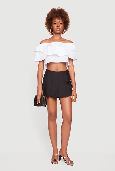 Double Side Tie Pleated Mini Skirt