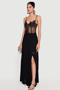 Side Slit Lace Detail Tiered Maxi Skirt