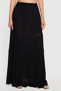 Side Slit Lace Detail Tiered Maxi Skirt