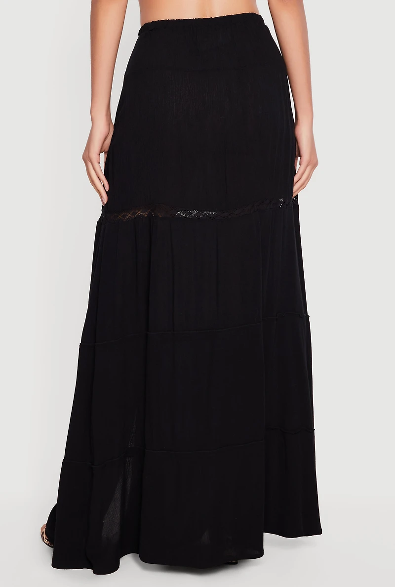 Side Slit Lace Detail Tiered Maxi Skirt