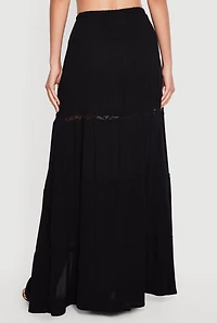 Side Slit Lace Detail Tiered Maxi Skirt