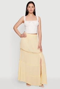 Side Slit Lace Detail Tiered Maxi Skirt